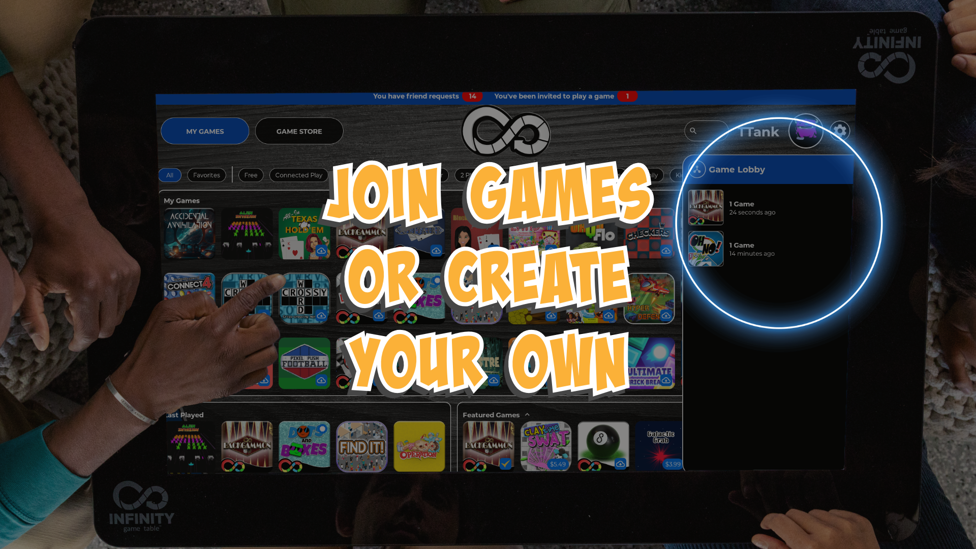 New connected play lobbies for Infinity Game Table and Game Board